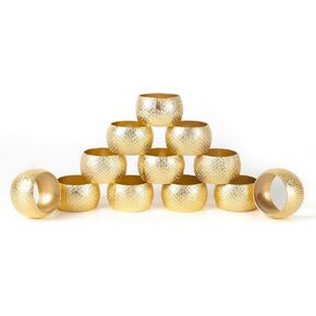 Napkin Ring Holders, Napkin Rings, Napkin Rings Set of 12, Napkin Ring Holders for Cloth Napkins, Round Serviette Rings, Napkin Ring Set, Napkin Ring Bulk - Yellowish Gold
