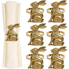 Easter Bunny Napkin Rings Set of 6 Gold Metal Rabbit Napkin Ring Holders for Easter Party Banquet Dinner Spring Table Decoration