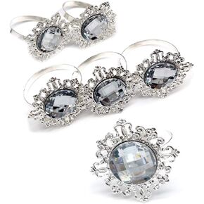 Bling Silver Rhinestone Napkin Holders Napkin Rings Set of 6 for Wedding Banquet, Holiday Dinner Dinning Table Decoration by Baryuefull