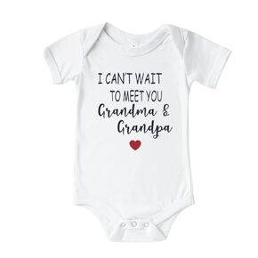 Cant Wait To Meet You Grandma And Grandpa Baby Announcement Onesie, Cute pregnancy Announcement Gifts For Grandparents, Surprise Baby Reveal Ideas Grandma And Grandpa To Be.