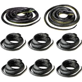 8 Pieces Large Realistic Rubber Snake Toys Fake Black Plastic Snakes That Look Real for Garden Props to Keep Birds Away, April Fools Day Prank Stuff Halloween Scary Toys