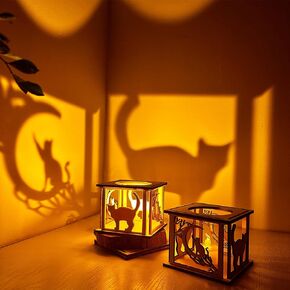Sea Turtle Projector Wood Candle Lantern Decorative-2PCS Small Lanterns for Decoration Home, Vintage Distressed Led Candle Holder for Best Friend，Rustic Mini Decor for Wedding-About 3 inch