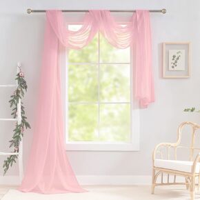 Red Sheer Scarf Valance Curtain, 216 inch Long Voile Window Scarf, Draping Curtain Scarf for Party/Wedding/Birthday/Revelry/Carnival, Decor for Canopy Bed/Living Room/Wall
