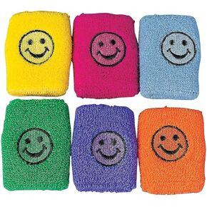 Assorted Colors Smiley Face Soft Polyester Wristbands - 2.75" (Pack of 12) - Fun & Vibrant Party Accessory for Kids & Adults