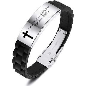 MeMeDIY Inspirational Quote Cross Bracelets Faith Christian Bible Accessories Verse Silicone ID Wristband Religious Gifts for Men Women Stainless Steel Rubber Adjustable (2 Colors)