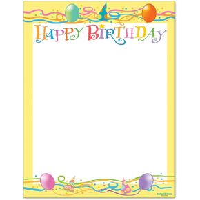 Birthday Stationery - 8.5 x 11-60 Letterhead Sheets - Happy Birthday Printer Paper