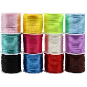 Nylon Cord Satin String 2mm x 132 Yards 12 Colors Rattail Satin Silk Trim Cord for Friendship Bracelets, Necklaces, Jewelry Making, Chinese Knotting，Arts and Crafts