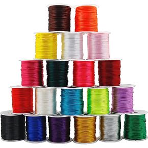 FQTANJU 656 Yards 1mm Rattail Satin Nylon Trim Cord 20 Colors Silk Cord Beading String for Necklace Macrame Friendship Bracelet Chinese Knot Kumihimo Dream Catchers Braid Hair