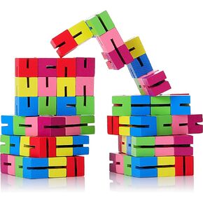 Boao 9 Pieces Mini Fidget Puzzles Wooden Flexible Puzzles Stretchable Fidget Puzzles Wood Twist and Lock Blocks for Fidget or Party Favors