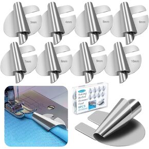 Sewing Rolled Hemmer Foot Universal, [3-6mm 4 Sizes] Rolled Hem Presser Foot, Rolled Hem Attachment for Sewing Machine, Home Industrial Curved Scroll Hemmer Foot Suitable for Juki Sewing Machine etc