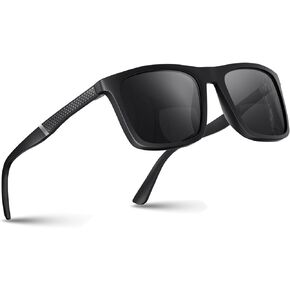 CARA Revolutionary Bifocal Reading Sunglasses for Men, Classic Square TR90 Frame Sun Readers UV400 Protection Glasses for Driving/Outdoor/Sport (Black, +1.0)