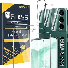 [3+3 Pack] Glass Screen Protector for Samsung Galaxy S22 5G, 9H Tempered Glass, Ultrasonic Fingerprint Compatible, HD Clear, Case Friendly for Galaxy S22 Glass Screen Protector