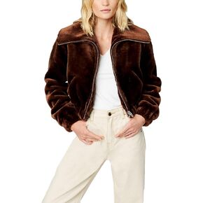 [BLANKNYC] Womens Jacket, & Luxury Clothing Faux Fur Cropped Bomber Jacket Comfortable Stylish Coat, Self Care, Large-X-Large US
