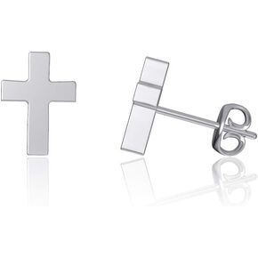 Cross Post Earrings - Platinum over 925 Solid Sterling Silver, Studs, Christian Baptism Jewelry Gifts, Unisex, Hypoallergenic Dainty Tiny by Dayna Designs