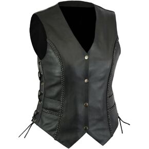 A&H Apparel Women's Motorcycle Biker Classic Vest - Rev Up Your Style with Genuine Cowhide Leather Vest With Adjustable Laces