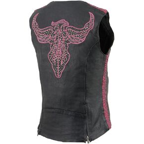 Milwaukee Leather MLL4570 Ladies Black and Fuchsia 'Studded Phoenix' Leather Vest - 3X-Large