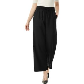 AFITNE Women Linen Palazzo Pants Summer Boho Wide Leg High Waist Casual Lounge Pants with Pockets