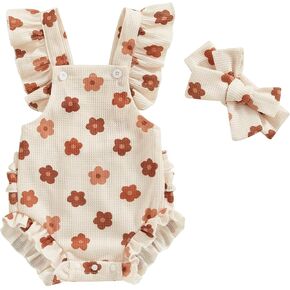 ZAXARRA Little Baby Girls 2Pcs Summer Outfits Fly Sleeve Flower Print Bodysuit with Headband Newborn Clothes in Kuwait