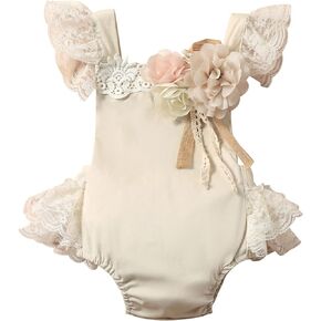 Murnouche Newborn Baby Girl Boho Lace Romper Dreamy Floral Embroidered Ruffle Princess Dress Boho Outfit