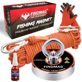 FINDMAG Super Strong Neodymium Fishing Magnets Kit, 500 LBS Pulling Force Magnet Fishing Kit, Diameter 2.36 inch(60 mm) Fishing Magnet for Retrieving in River and Magnet Fishing