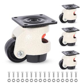 W B D WEIBIDA Industrial Grade Leveling Casters Set of 4, Heavy Duty Retractable Casters Wheels with Upgraded Ratchet Arm 6600 LBS, Workbench Casters with Nylon Wheels & Leveling Feet for Machine