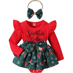 Newborn Valentine's Day Baby Girl Outfit Ruffle Sleeve Romper Valentine Onesie Heart Skirt Sets Clothes With Headband
