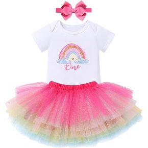 ODASDO Sunshine Birthday Outfit for Baby Girl One Year Old Party Cake Smash Cotton Romper Tutu Headband 3pcs Set