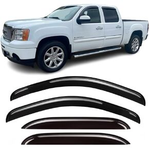 4-pcs Window Shade Sun Vent Rain Guard Window Visors for 07-13 Chevy Silverado 1500 & GMC Sierra 1500, 07-14 Silverado & Sierra 2500HD 3500HD Crew Cab Window Deflectors Smoke 94515