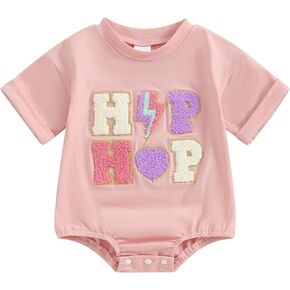 Newborn Baby Girl Boy Easter Outfit Short Sleeve Letter Print Oversized Romper Infant Bunny Bodysuit Summer Clothes