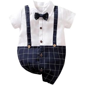 HUAANIUE Newborn Baby Boys Gentleman Romper One Piece Short Sleeve Bowtie Outfit Formal Wear Tuxedo Suit