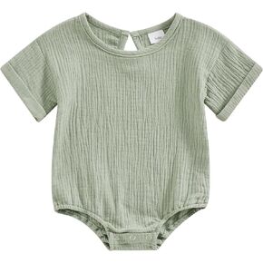 Infant Baby Girl Boy Summer Romper Bodysuit Linen Solid Short Sleeve Jumpsuit One Piece Outfit Summer Clothes