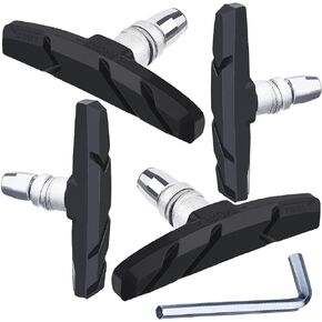 V-Brake Pads Set, 2 Pair Road Bike Brake Shoes with Hex Nut and Shims for Mountain Bicycle Front and Back Wheel, No Noise, No Skid, for Road Use