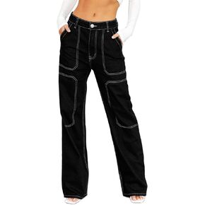 Sidefeel Women's Cargo Jeans Casual Loose Mid Rise Wide Leg Denim Pants
