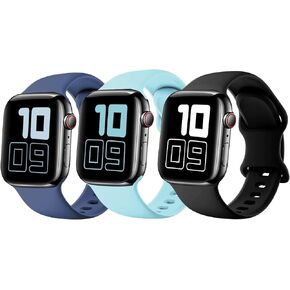 [3 Pack] Silicone Strap Compatible with Kids Apple Watch Band, Soft Sport Replacement Bands for iWatch Series 8 7 6 5 4 3 2 1 SE 38mm 40mm 41mm, Boys Girls or Adults Small Wrists-Black+NavyBlue+Green