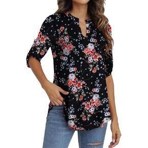 Othyroce Women's Plus Size Short Sleeve Summer Plaid Shirts Zip Floral Casual Tunic Blouse Tops M/L/1X/2X/3X/4X