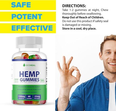 BioHeal Gummies - مزيج Bio Heal Hemp Premium من Bio Heal Hemp، 1500 ملغ من مستخلص القنب، تركيبة متقدمة قوية للغاية، مكمل غائر (60 علكة) كمية تكفي لمدة شهر واحد! in Kuwait