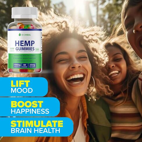 BioHeal Gummies - مزيج Bio Heal Hemp Premium من Bio Heal Hemp، 1500 ملغ من مستخلص القنب، تركيبة متقدمة قوية للغاية، مكمل غائر (60 علكة) كمية تكفي لمدة شهر واحد! in Kuwait