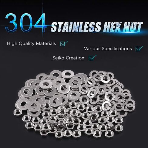 Swpeet 45Pcs SAE 304 Stainless Steel 3/8-16" Hex Nuts and #3/8 Flat Washers with #3/8 Split Lock Washers Assortment Kit, Coarse Thread Hexagon Nut for Home Automotive Shop Use in Kuwait