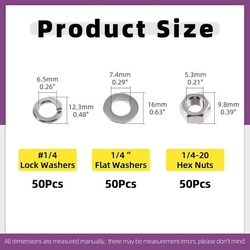 Swpeet 45Pcs SAE 304 Stainless Steel 3/8-16" Hex Nuts and #3/8 Flat Washers with #3/8 Split Lock Washers Assortment Kit, Coarse Thread Hexagon Nut for Home Automotive Shop Use in Kuwait