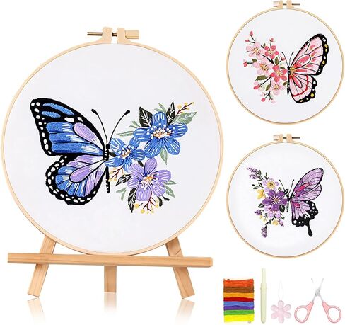 3 Sets Embroidery Stitch Practice kit,Flower Embroidery Kit for Beginners with Butterfly Pattern and Instructions,Needlepoint Kit for Craft Lover Hand Stitch with Embroidery Skill Tech in Kuwait