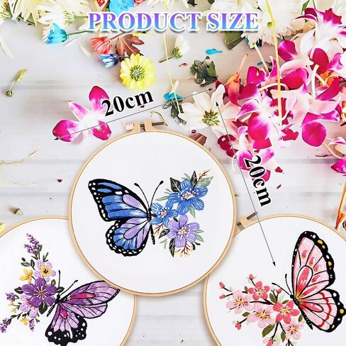 3 Sets Embroidery Stitch Practice kit,Flower Embroidery Kit for Beginners with Butterfly Pattern and Instructions,Needlepoint Kit for Craft Lover Hand Stitch with Embroidery Skill Tech in Kuwait