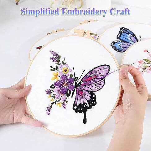3 Sets Embroidery Stitch Practice kit,Flower Embroidery Kit for Beginners with Butterfly Pattern and Instructions,Needlepoint Kit for Craft Lover Hand Stitch with Embroidery Skill Tech in Kuwait