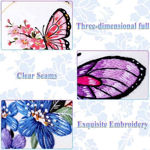 3 Sets Embroidery Stitch Practice kit,Flower Embroidery Kit for Beginners with Butterfly Pattern and Instructions,Needlepoint Kit for Craft Lover Hand Stitch with Embroidery Skill Tech in Kuwait