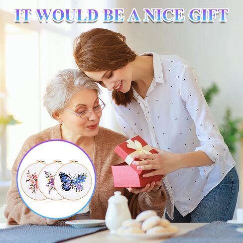 3 Sets Embroidery Stitch Practice kit,Flower Embroidery Kit for Beginners with Butterfly Pattern and Instructions,Needlepoint Kit for Craft Lover Hand Stitch with Embroidery Skill Tech in Kuwait