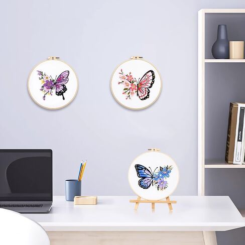 3 Sets Embroidery Stitch Practice kit,Flower Embroidery Kit for Beginners with Butterfly Pattern and Instructions,Needlepoint Kit for Craft Lover Hand Stitch with Embroidery Skill Tech in Kuwait