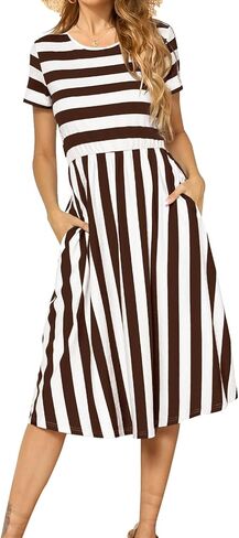 فستان رضاعة نسائي مخطط بطول الركبة، ملابس حمل لاستحمام الطفل مع جيوب in Kuwait