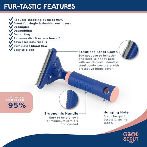 Good Scout 2-Piece Deshedding Tool Set with Comb & Soft Bristle Brush, Best Deshedding Tool for Dogs & Cats, Gentle, Safe & Effective Grooming Tool for Short or Long Haired Animals in Kuwait