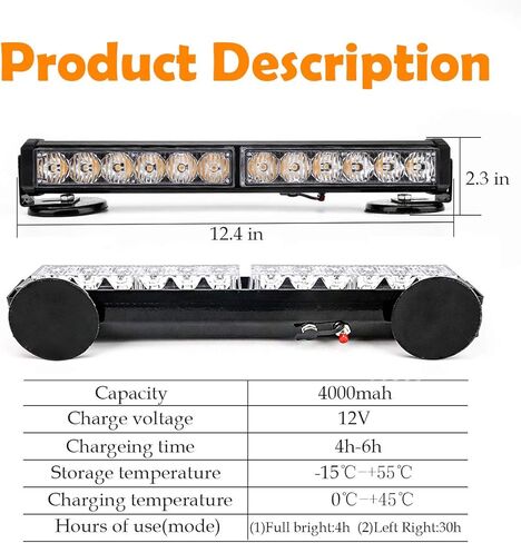 LE-JX أحمر/أبيض، بطارية لاسلكية، مستشار حركة المرور، أضواء الطوارئ، شريط منارة، ضوء تحذير ستروب، فلاش علوي للمخاطر مع قاعدة تثبيت مغناطيسية وقابس قابل لإعادة الشحن 12 فولت (أحمر/أبيض، 12 مصباح LED) in Kuwait