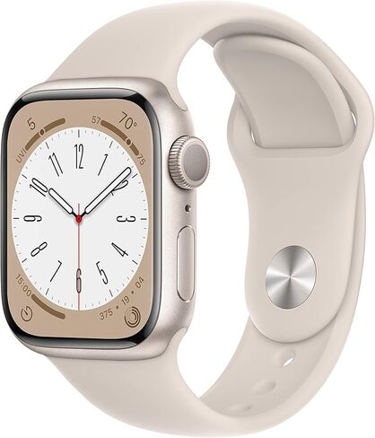 Apple Watch Series 8 (نظام تحديد المواقع العالمي (GPS)، 41 ملم) - هيكل من الألومنيوم ستارلايت مع حزام ستارلايت الرياضي (إصدار مميز متجدد) in Saudi Arabia