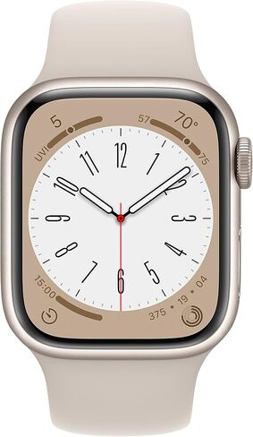 Apple Watch Series 8 (نظام تحديد المواقع العالمي (GPS)، 41 ملم) - هيكل من الألومنيوم ستارلايت مع حزام ستارلايت الرياضي (إصدار مميز متجدد) in Saudi Arabia